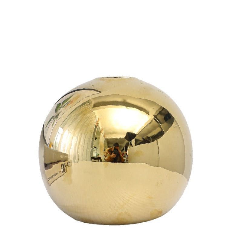 Gold Tone Ceramic Ball Vase For Home Styling
