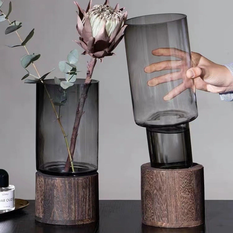 Glass Vase With Wooden Base For Home Display