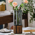Glass Vase With Wooden Base For Home Display