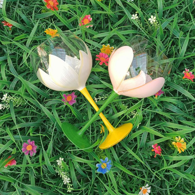 Hand-painted tulip vintage wine glass