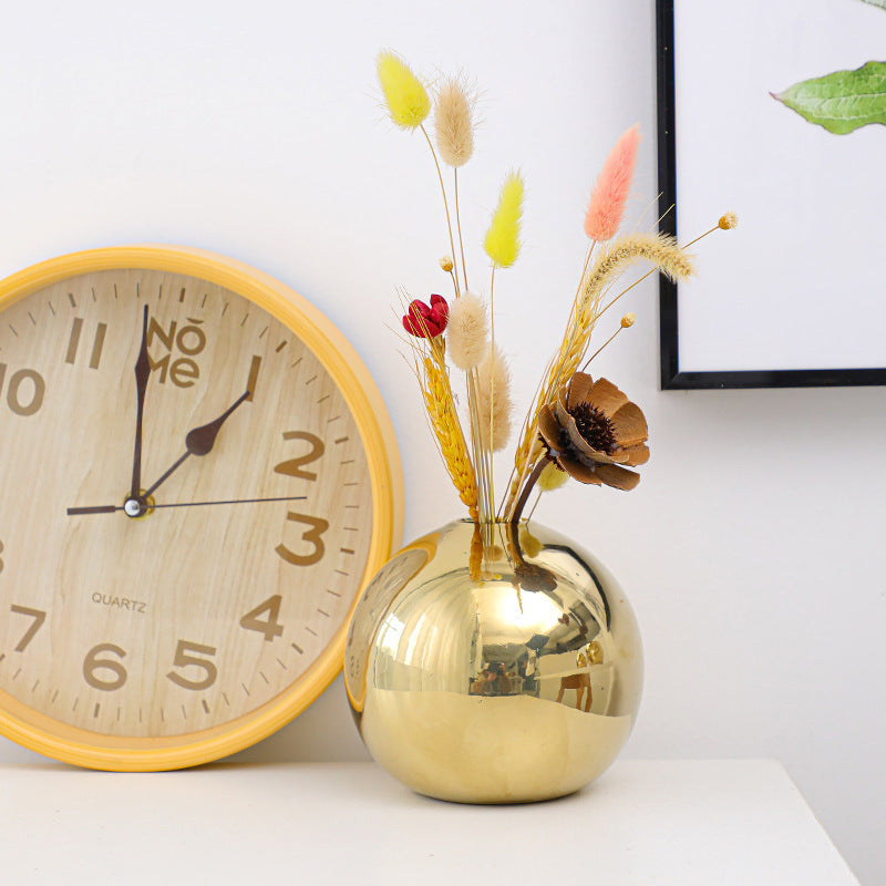 Gold Tone Ceramic Ball Vase For Home Styling