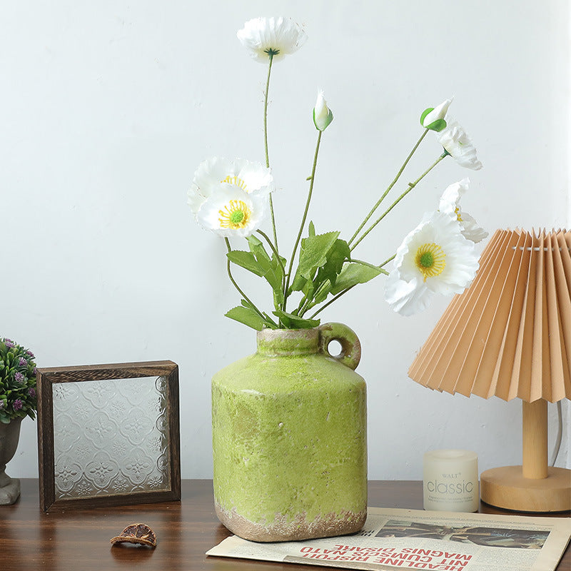 Green Crackle Ceramic Vase For Rustic Decor