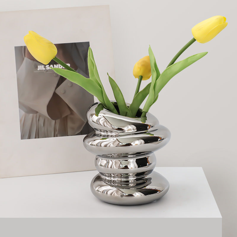 Creative Silver Ceramic Vase For Table Decor