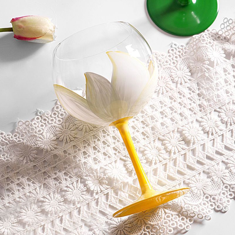 Hand-painted tulip vintage wine glass