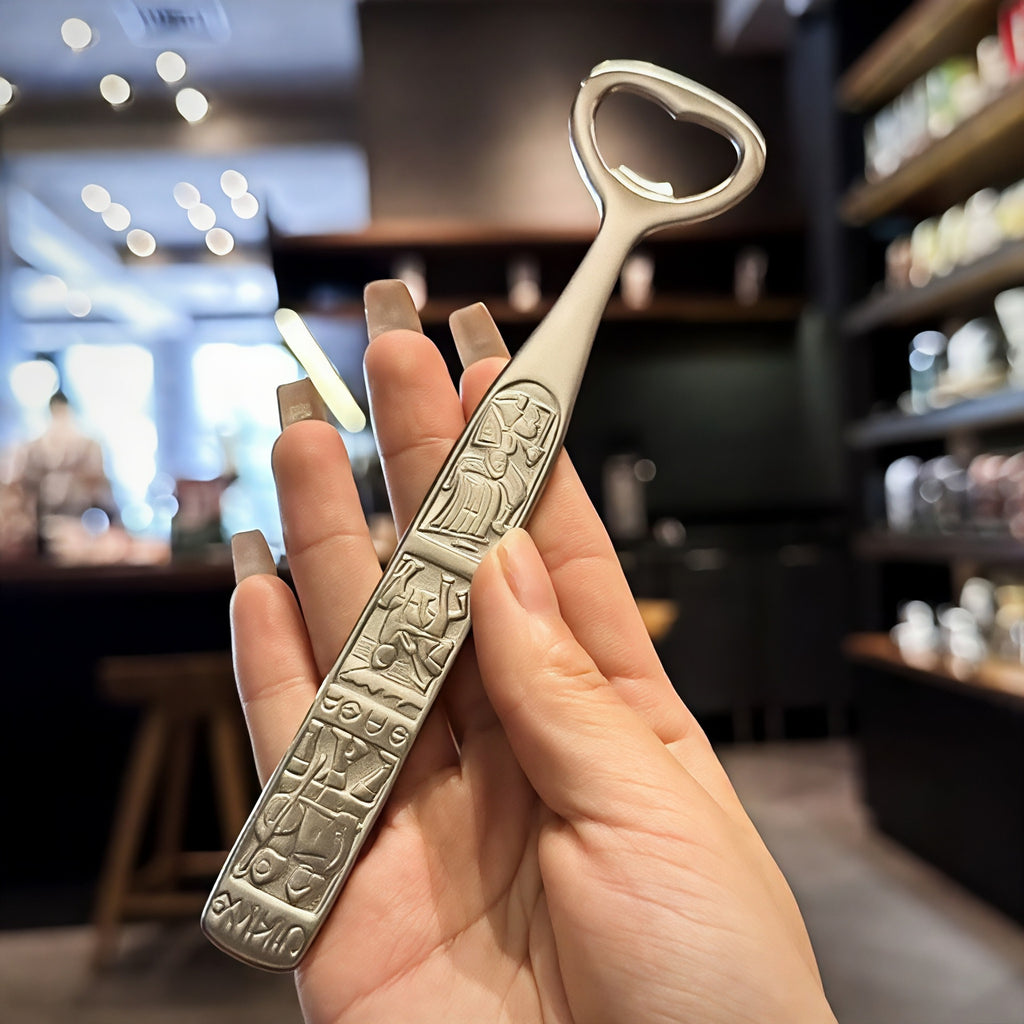 Stainless steel beer bottle opener, creative heart-shaped embossed bottle opener