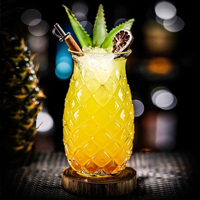 Transparent pineapple juice glass