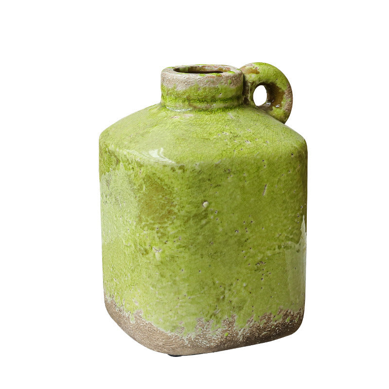 Green Crackle Ceramic Vase For Rustic Decor