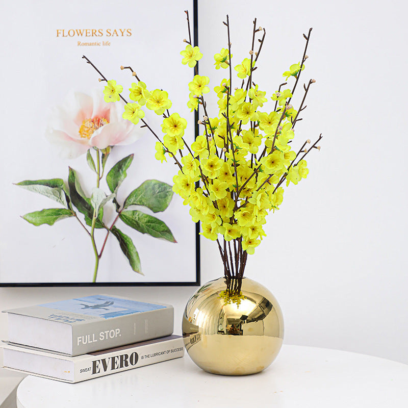 Gold Tone Ceramic Ball Vase For Home Styling
