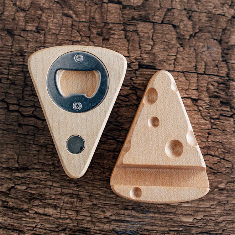 Solid wood cheese bottle opener refrigerator magnet creative bottle opener