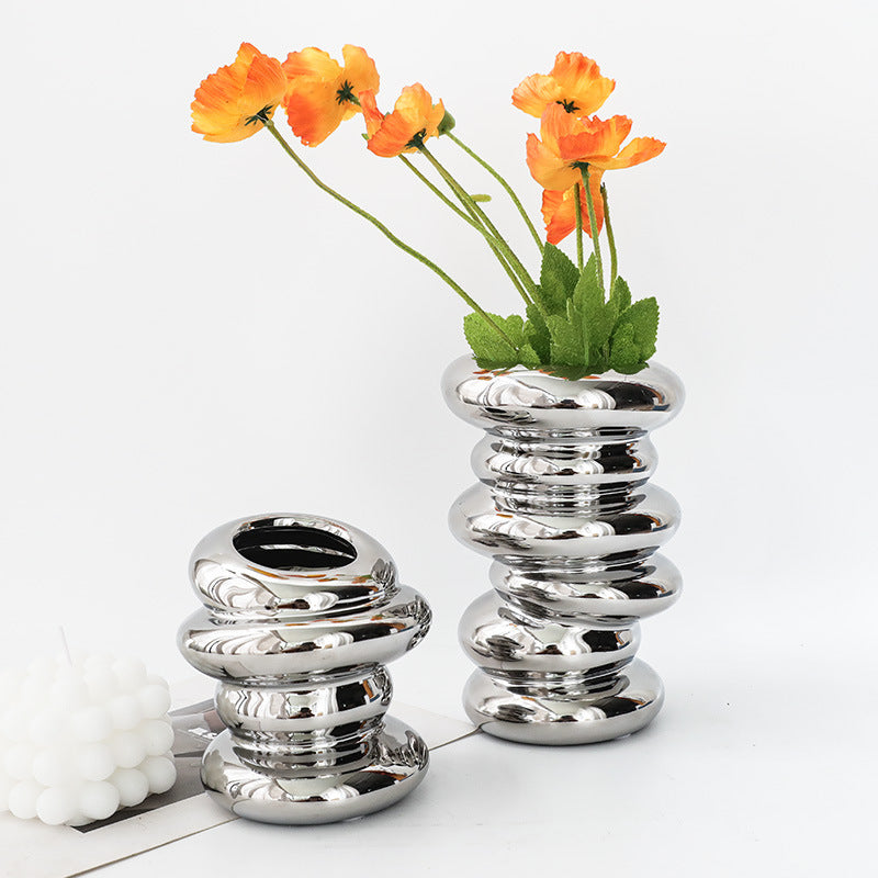 Creative Silver Ceramic Vase For Table Decor