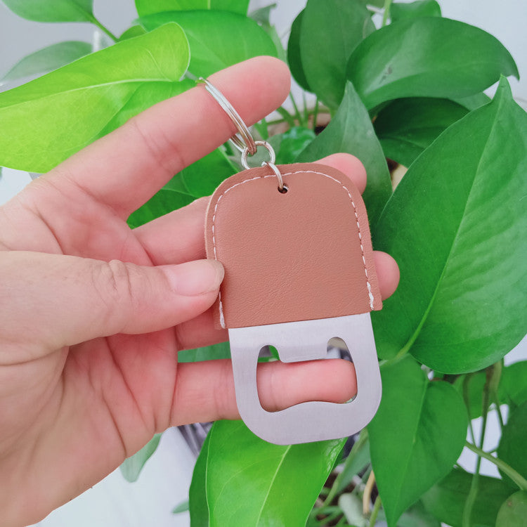 Stainless Steel Bottle Opener With PU Keychain