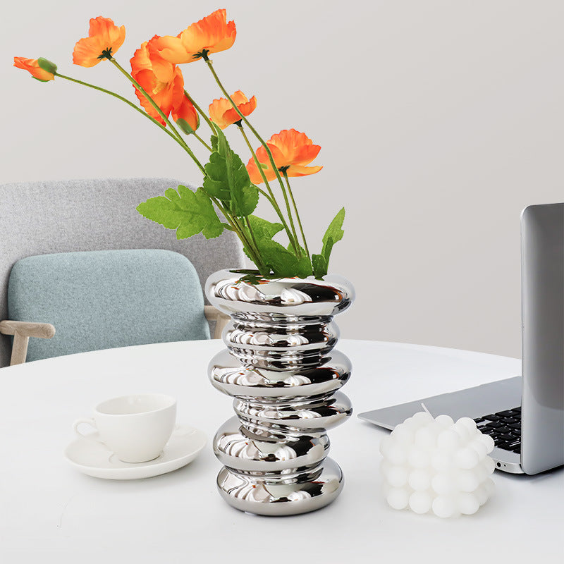 Creative Silver Ceramic Vase For Table Decor